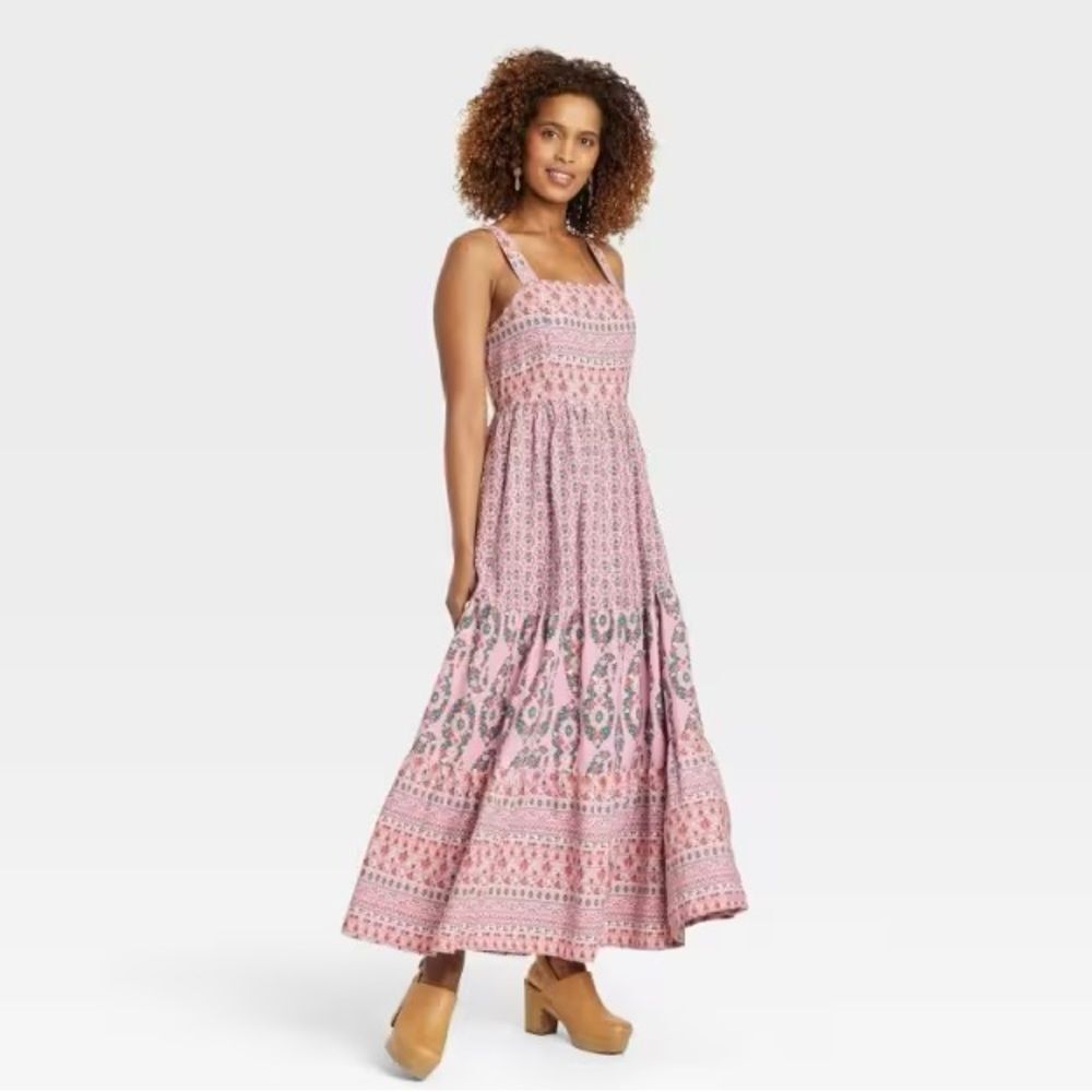 Knox Rose Maxi Dress Tiered Smocked Sundress Pockets Boho Size Small